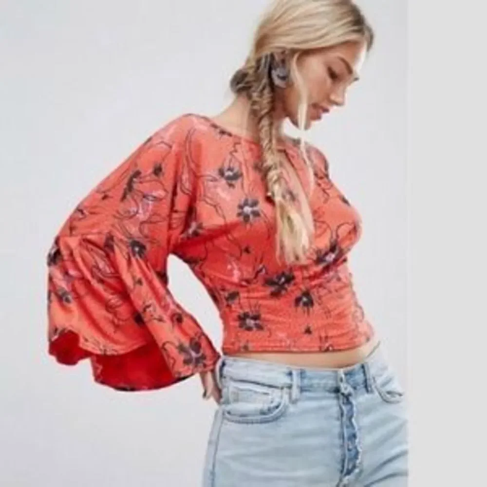 Free People Last Time Floral Blouse Draped Bell Sleeve Wrap Top